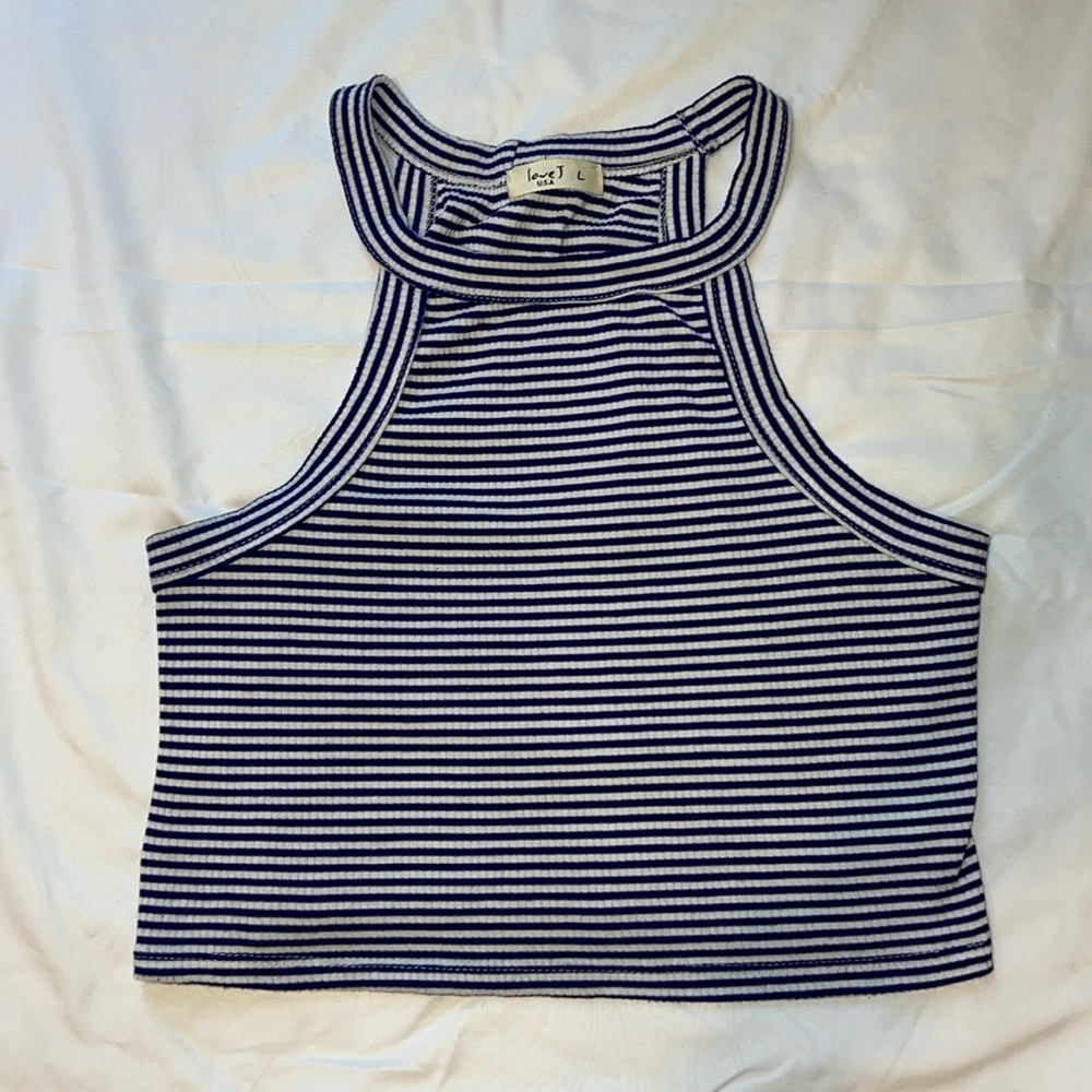 love J USA blue and white striped tank